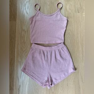 Women's Pink Ribbed Loungewear Set